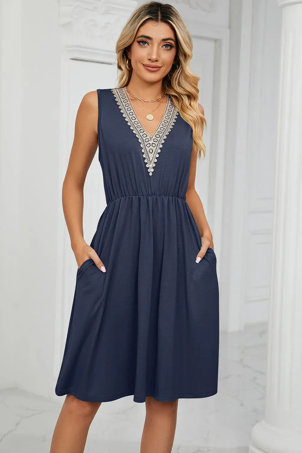 Pocketed V-Neck Wide Strap Dress -BazaarBey - www.shopbazaarbey.com