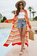 Striped Open Front Side Slit Duster Cover Up Trendsi