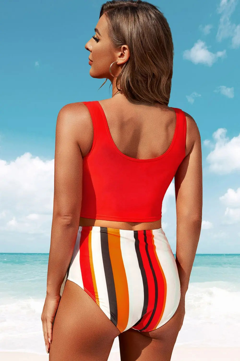 Half Snap Square Neck Tankini Set Trendsi