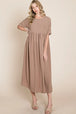  Round Neck Ruched Midi Dress -BazaarBey - www.shopbazaarbey.com