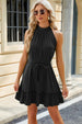Ruched  Neck Tie Waist Mini Dress -BazaarBey - www.shopbazaarbey.com