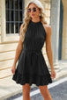 Ruched  Neck Tie Waist Mini Dress -BazaarBey - www.shopbazaarbey.com