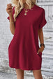 Pocketed Round Neck Short Sleeve Dress -BazaarBey - www.shopbazaarbey.com