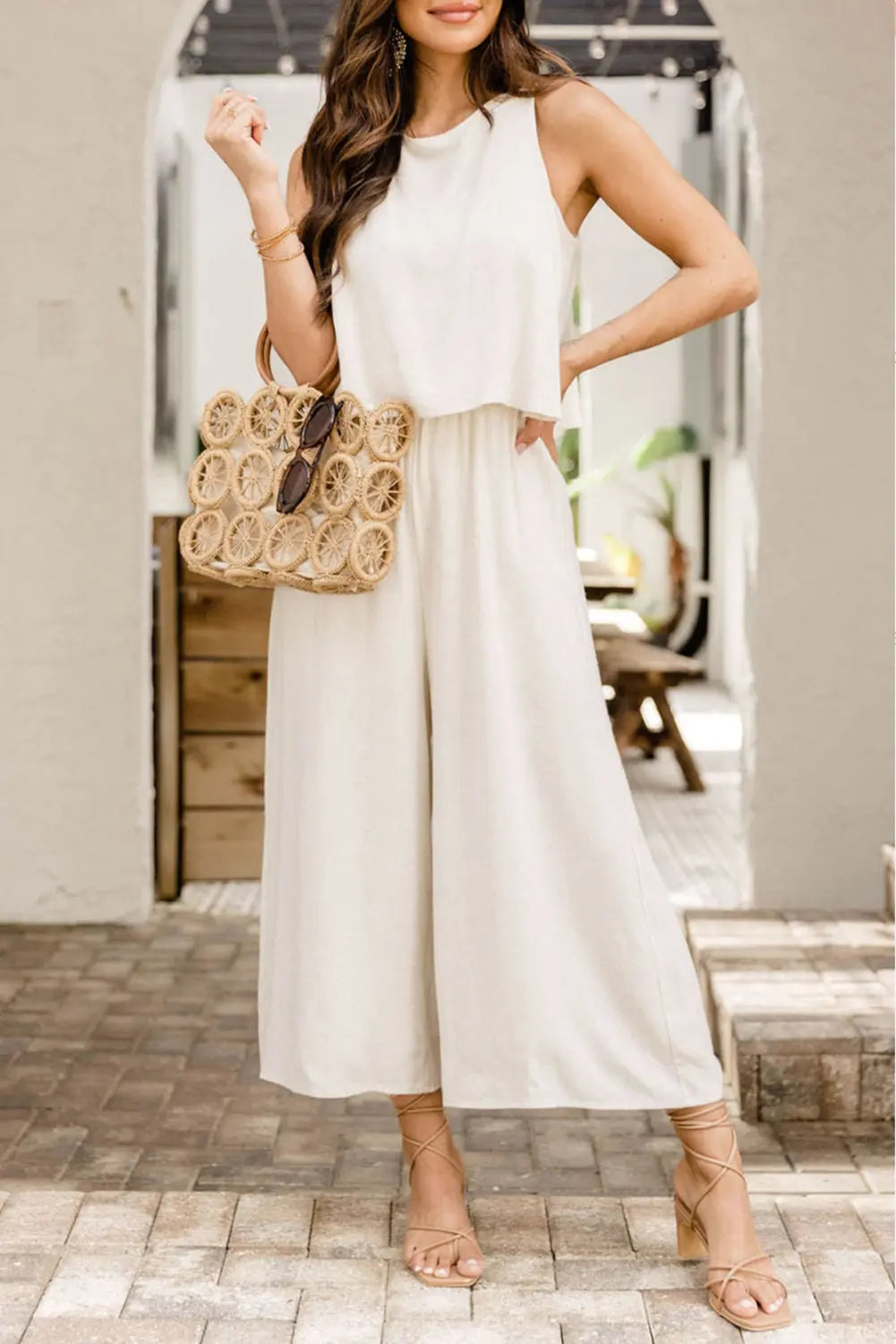 BazaarBey Round Neck Sleeveless Jumpsuit 