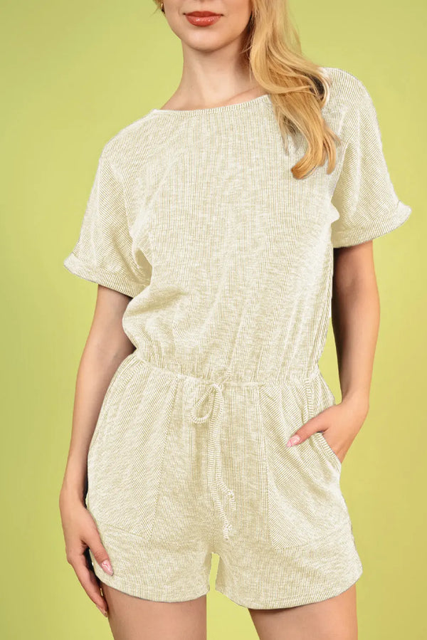 BazaarBey Round Neck Short Sleeve Romper with Pockets 