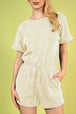 BazaarBey Round Neck Short Sleeve Romper with Pockets 