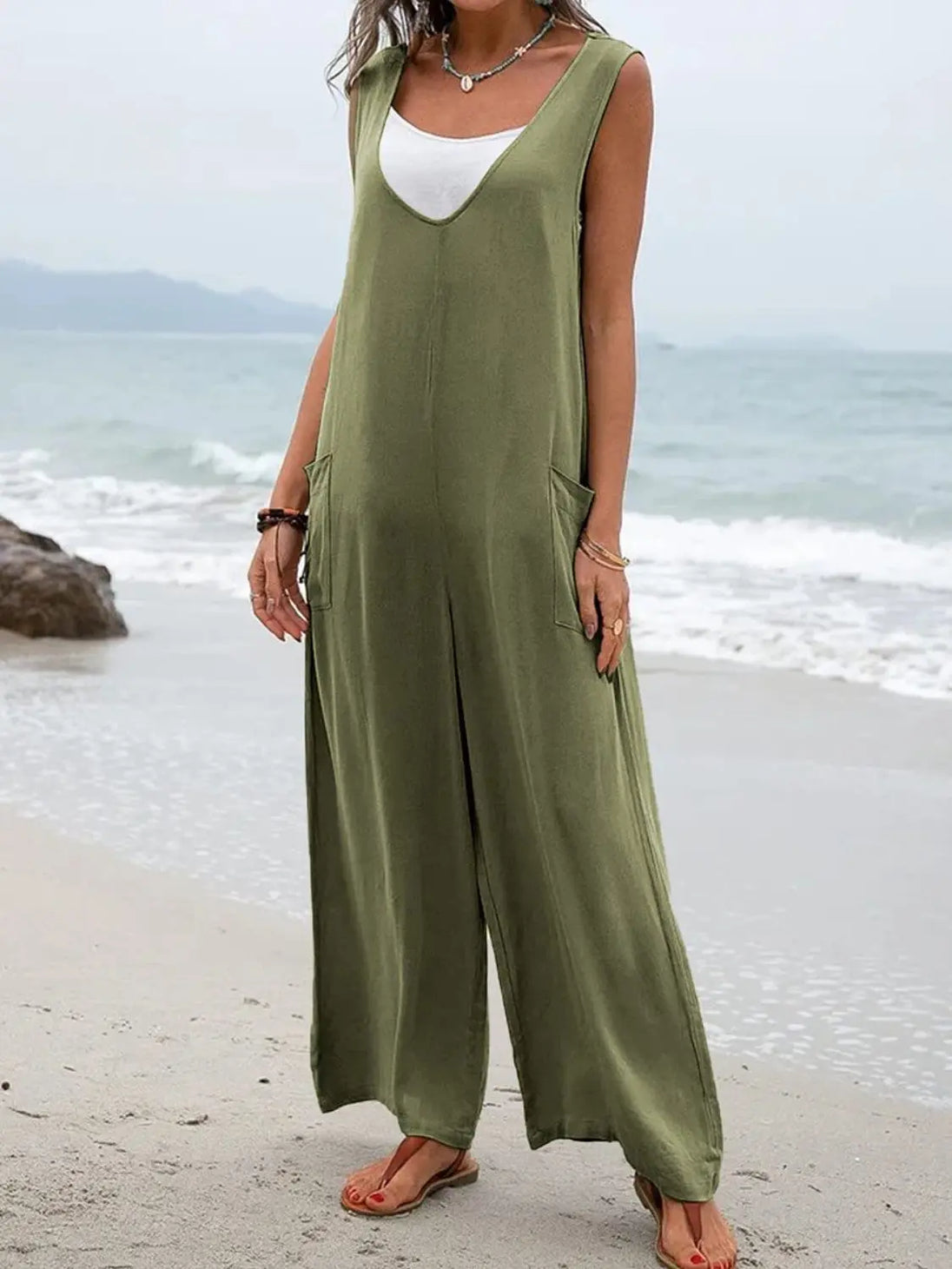 Wide Strap Jumpsuit with Pockets Trendsi