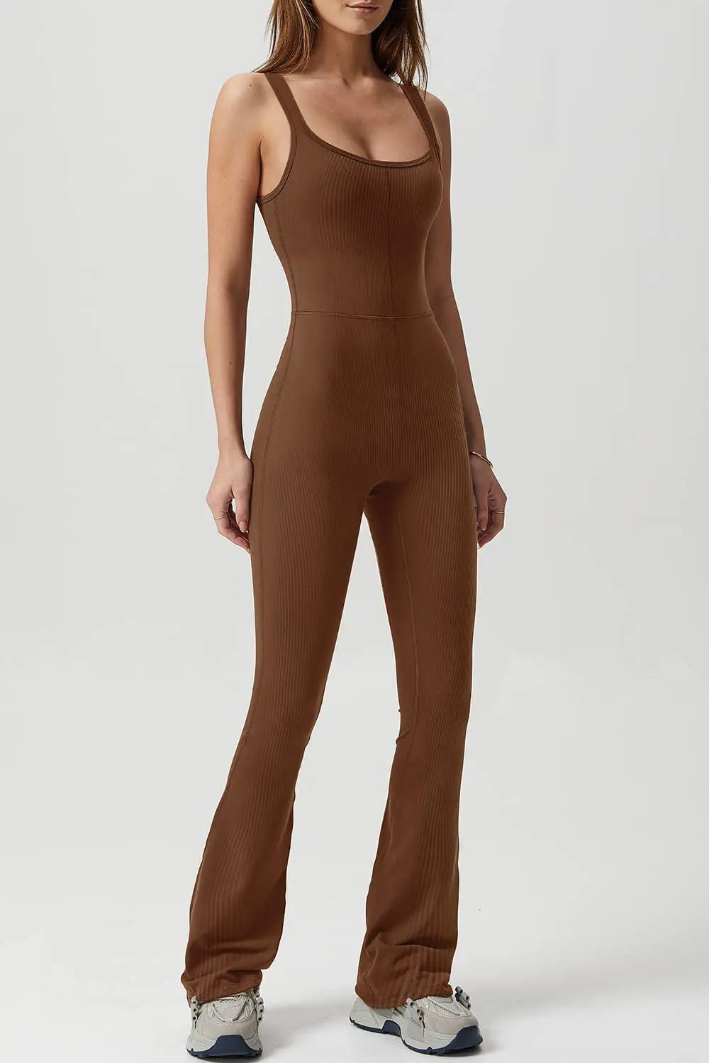 Square Neck Sleeveless Sports Jumpsuit Trendsi