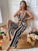 Striped Surplice Neck Sleeveless Wide Leg Jumpsuit Trendsi