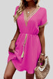 Tassel V-Neck Short Sleeve Dress -BazaarBey - www.shopbazaarbey.com