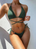 Textured Halter Neck Tie Side Bikini Set Trendsi