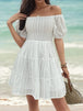 Smocked  Off-Shoulder Mini Dress -BazaarBey - www.shopbazaarbey.com