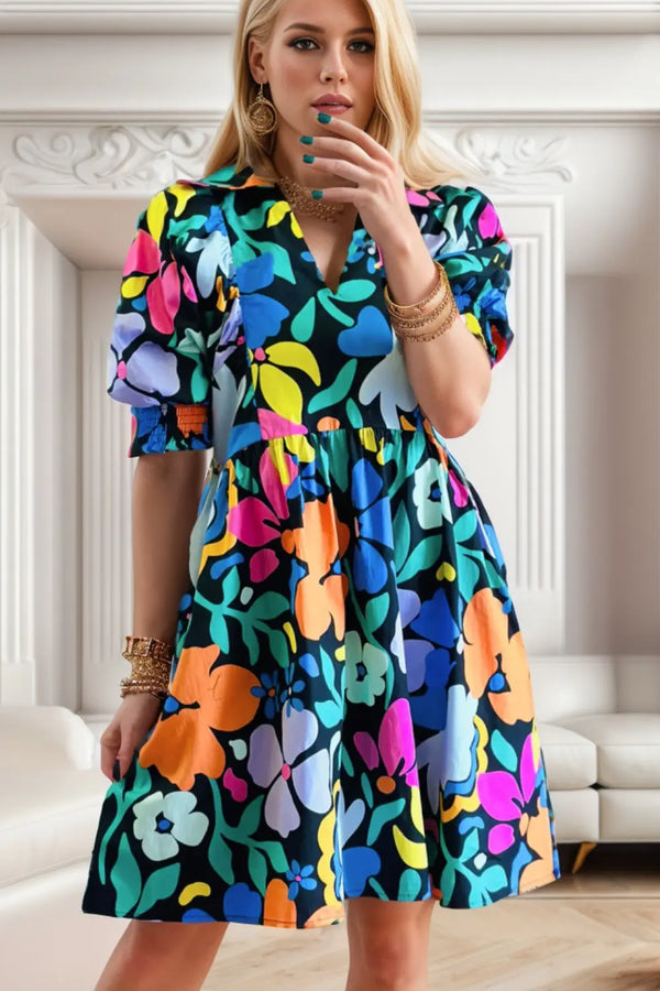 Printed  Half Sleeve Mini Dress -BazaarBey - www.shopbazaarbey.com