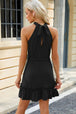 Ruched  Neck Tie Waist Mini Dress -BazaarBey - www.shopbazaarbey.com