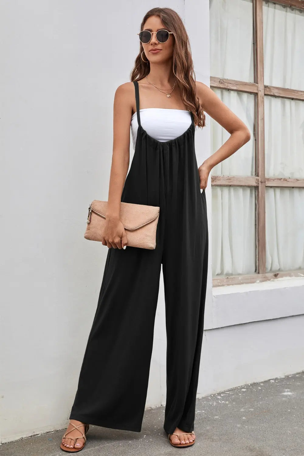 Tied Spaghetti Strap Wide Leg Jumpsuit Trendsi