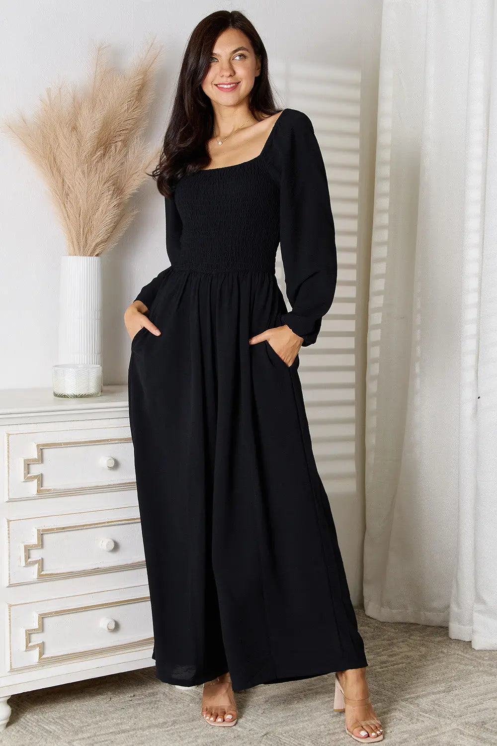 Square Neck Jumpsuit with Pockets Trendsi