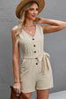 Button Front Belted Sleeveless Romper Trendsi
