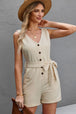 Button Front Belted Sleeveless Romper Trendsi