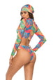 Printed Zip Up Three-Piece Swim Set Trendsi
