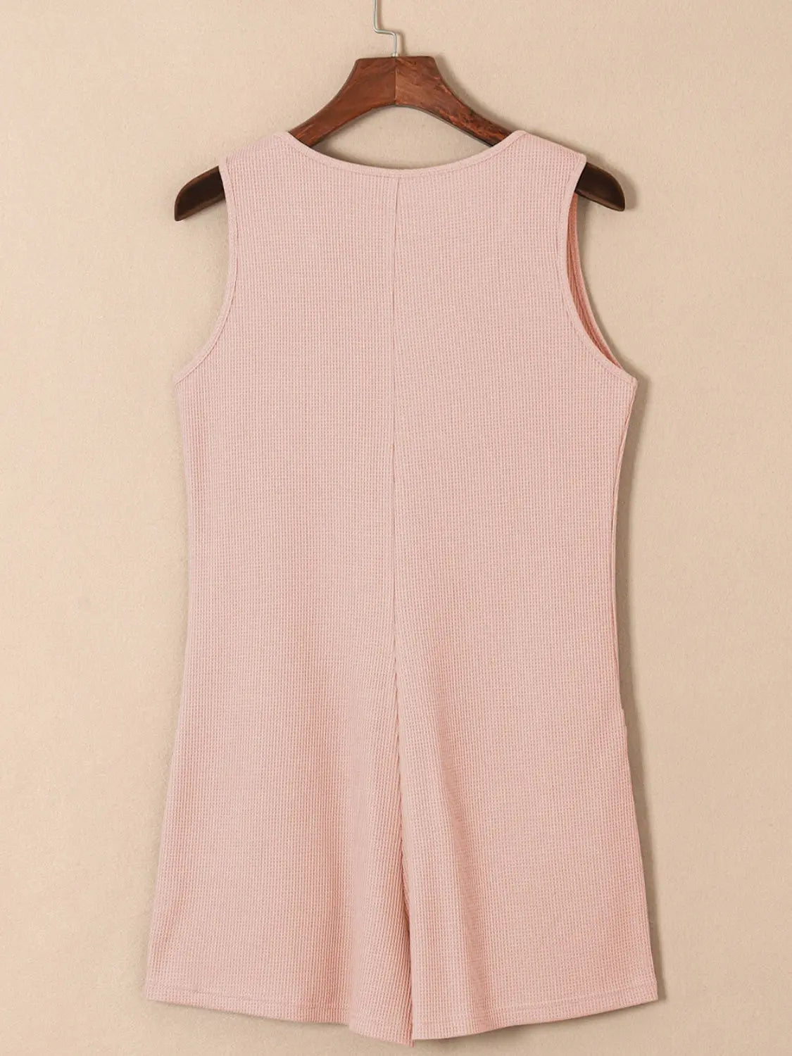 Waffle-Knit Half Button Sleeveless Romper with Pockets Trendsi