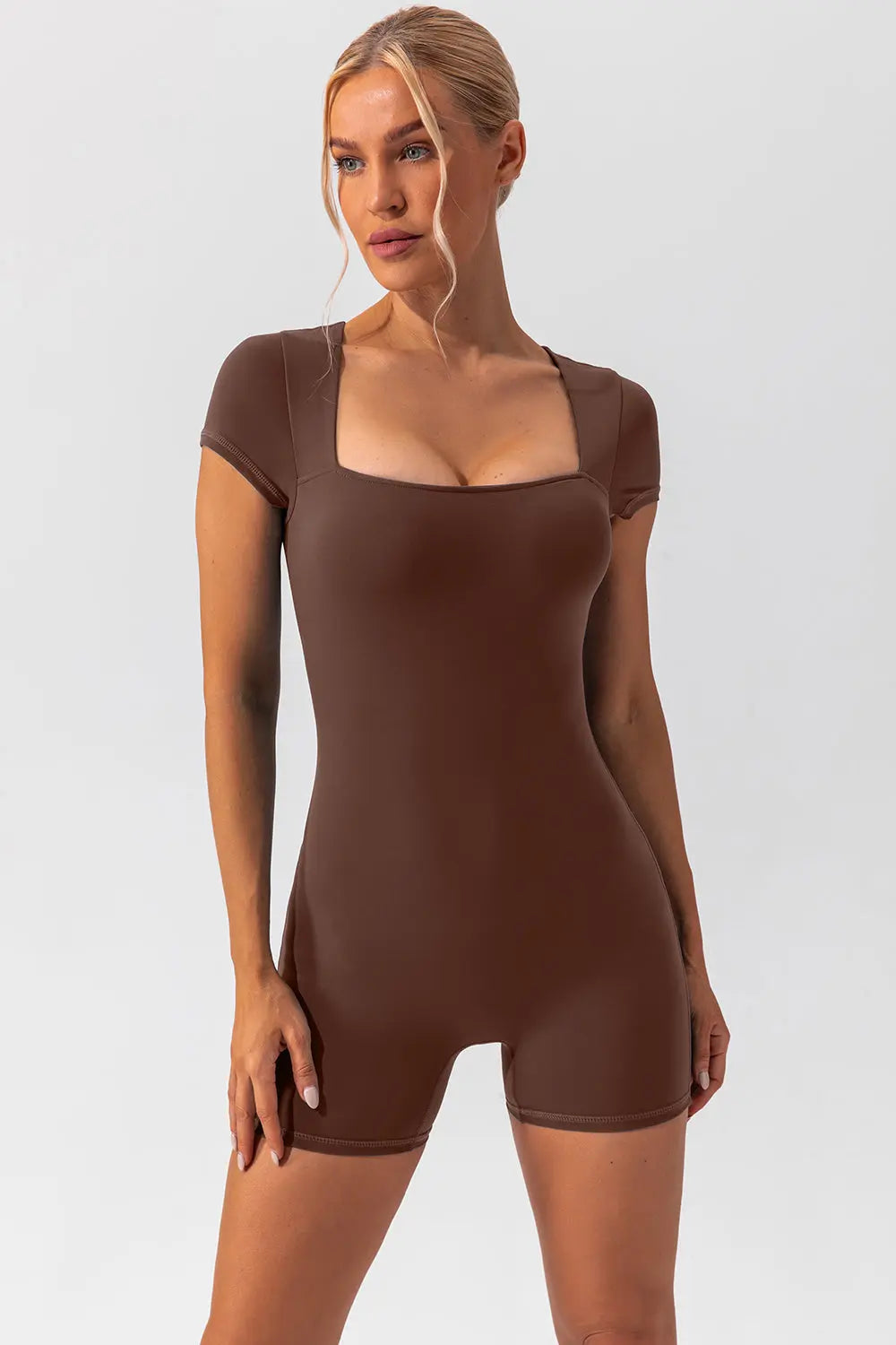 Square Neck Cap Sleeve Active Romper Trendsi