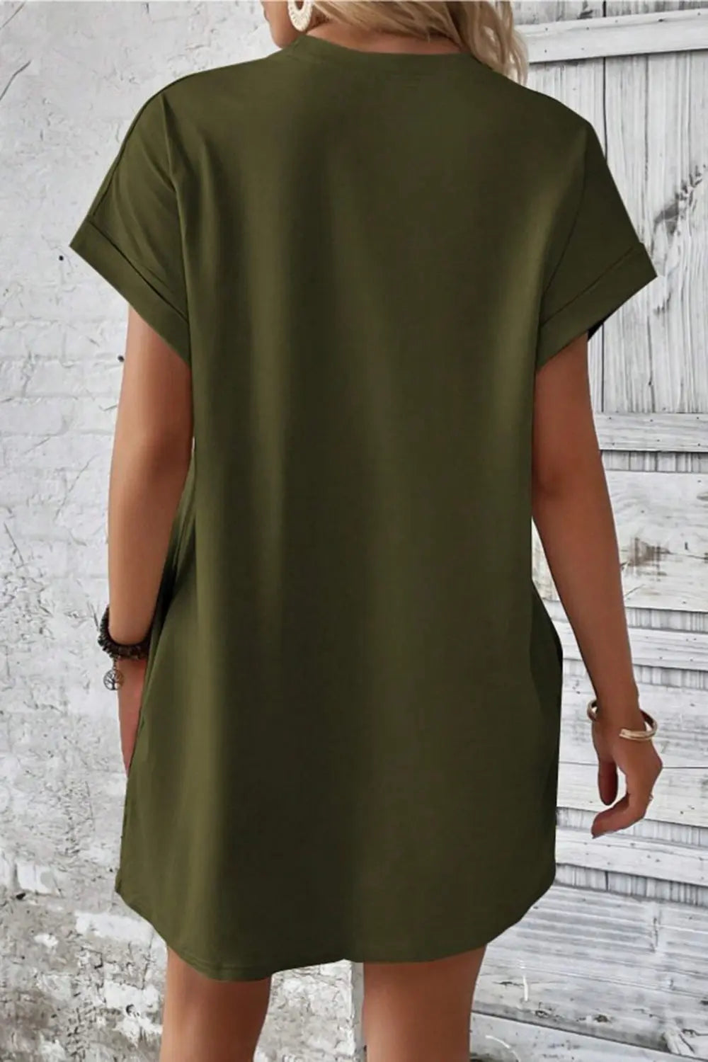 Pocketed Round Neck Short Sleeve Dress -BazaarBey - www.shopbazaarbey.com