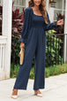 Smocked Long Flounce Sleeve Square Neck Jumpsuit Trendsi
