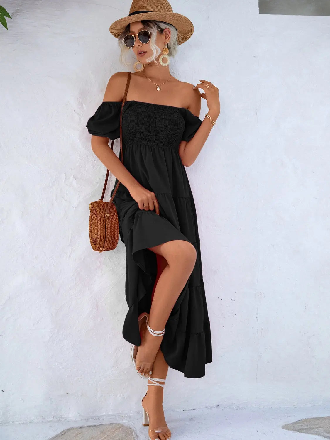 Tiered Smocked Short Sleeve Dress -BazaarBey - www.shopbazaarbey.com