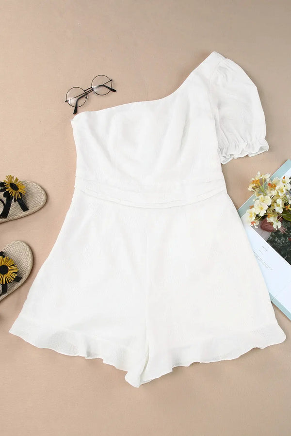 BazaarBey One-Shoulder Flounce Sleeve Romper 