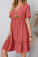 Full Size Ruched V-Neck Short Sleeve Dress -BazaarBey - www.shopbazaarbey.com