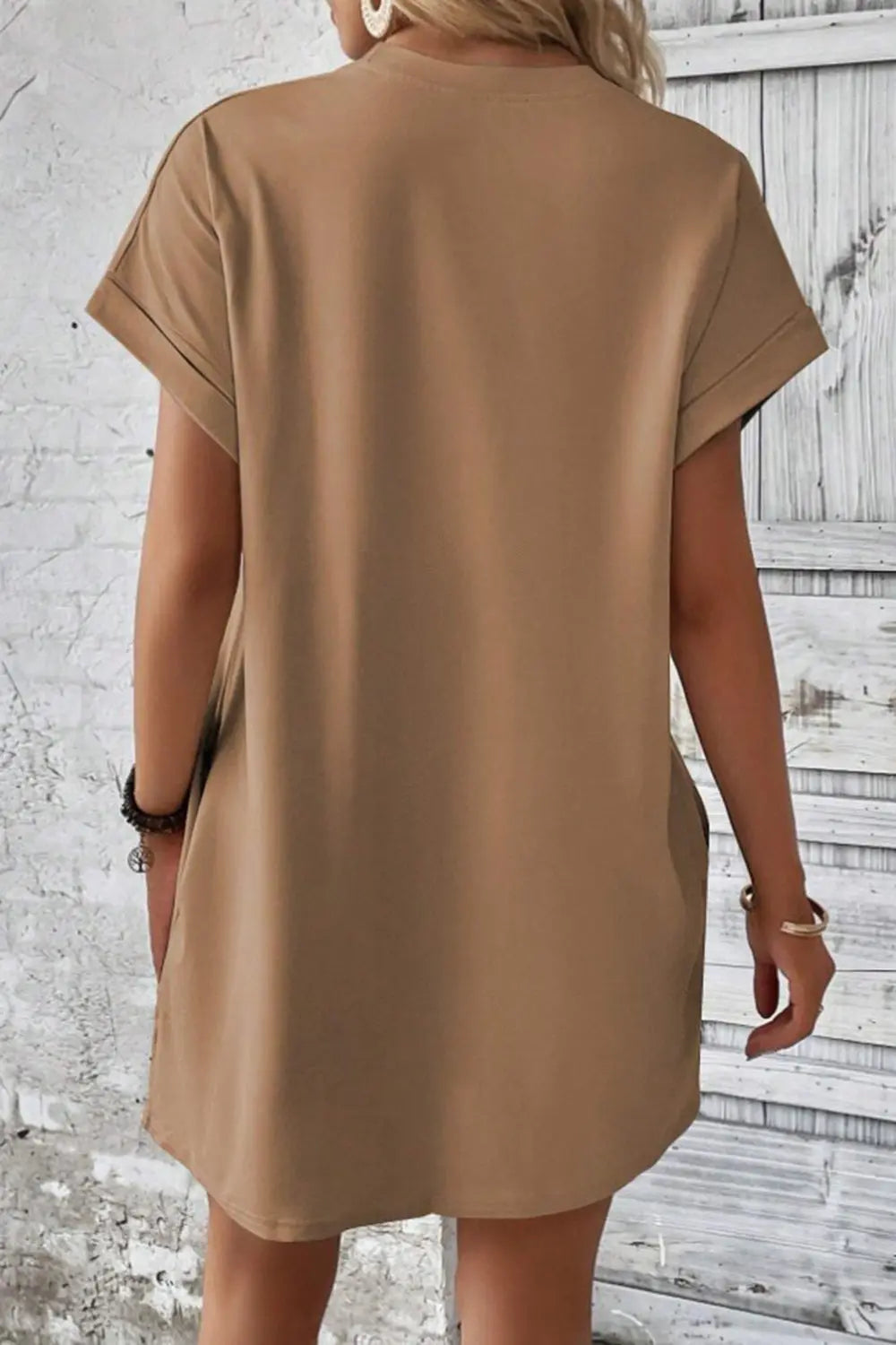 Pocketed Round Neck Short Sleeve Dress -BazaarBey - www.shopbazaarbey.com