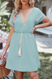 Tassel V-Neck Short Sleeve Dress -BazaarBey - www.shopbazaarbey.com