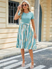 Printed Tie Waist Short Sleeve Dress -BazaarBey - www.shopbazaarbey.com