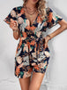 Botanical Print Surplice Neck Tie Waist Romper Bazaarbey