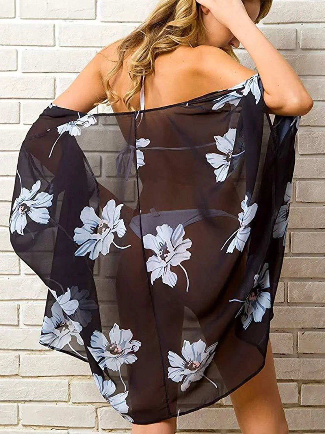 Open Front Half Sleeve Cover-Up Trendsi