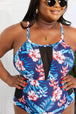 Floral Crisscross Spliced Mesh One-Piece Swimsuit Trendsi