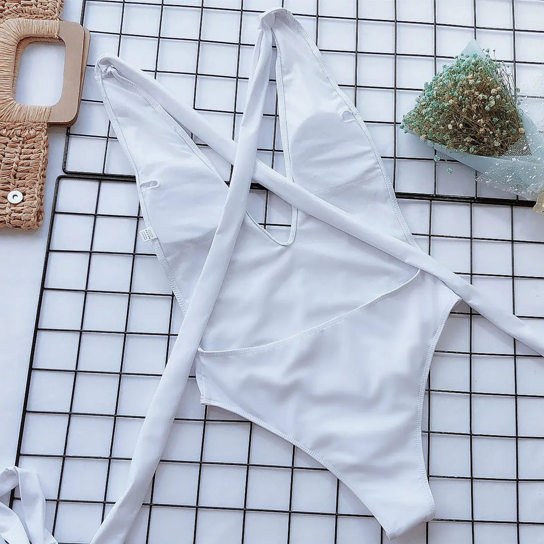 Halter Neck Deep V Tied One-Piece Swimsuit Trendsi
