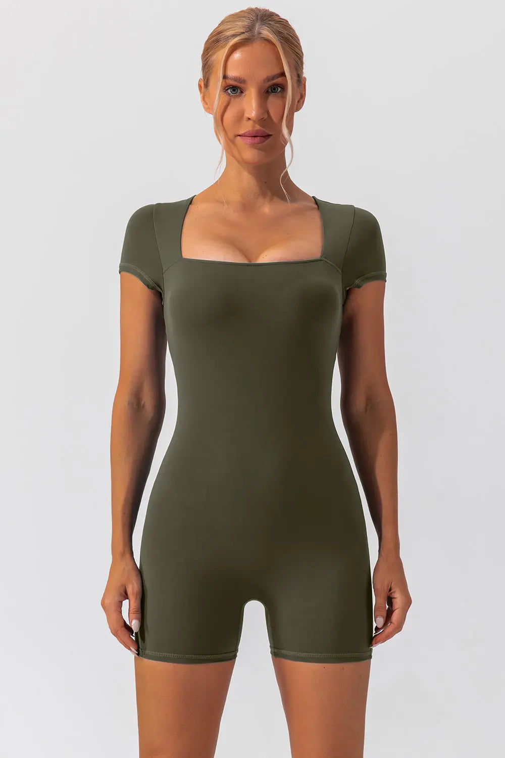 Square Neck Cap Sleeve Active Romper Trendsi