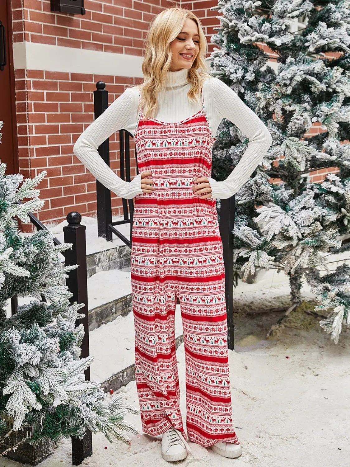 Christmas Color Contrast Wide-Legged Jumpsuit Trendsi
