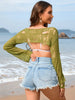 Distressed Boat Neck Long Sleeve Cover Up Trendsi