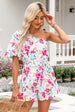 BazaarBey Floral Asymmetrical Neck Tie Waist Romper 