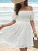 Smocked  Off-Shoulder Mini Dress -BazaarBey - www.shopbazaarbey.com