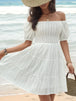 Smocked  Off-Shoulder Mini Dress -BazaarBey - www.shopbazaarbey.com