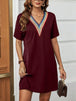 V-Neck Short Sleeve Mini Dress -BazaarBey - www.shopbazaarbey.com