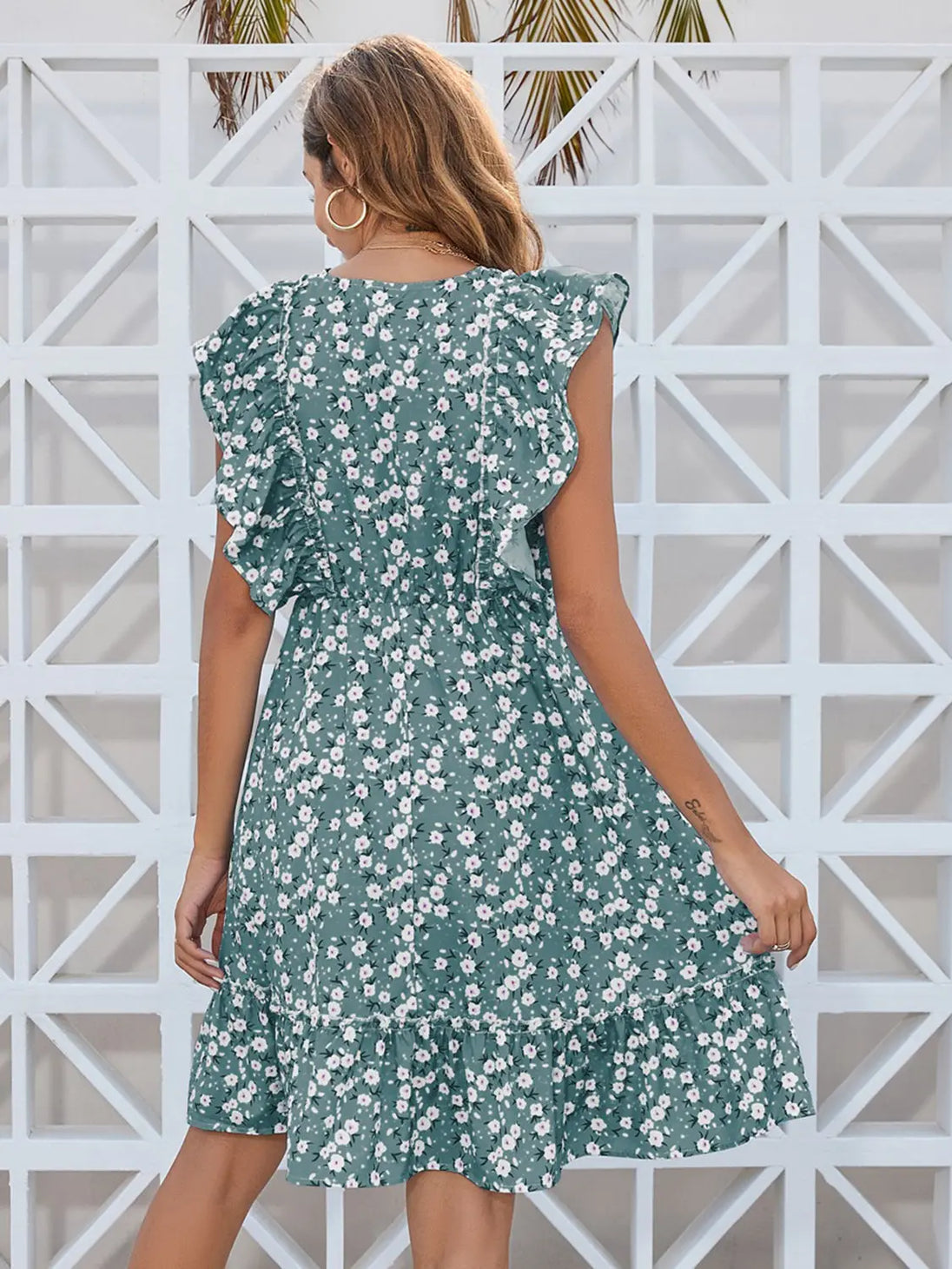 Ruffled  Floral  Mini Dress -BazaarBey - www.shopbazaarbey.com