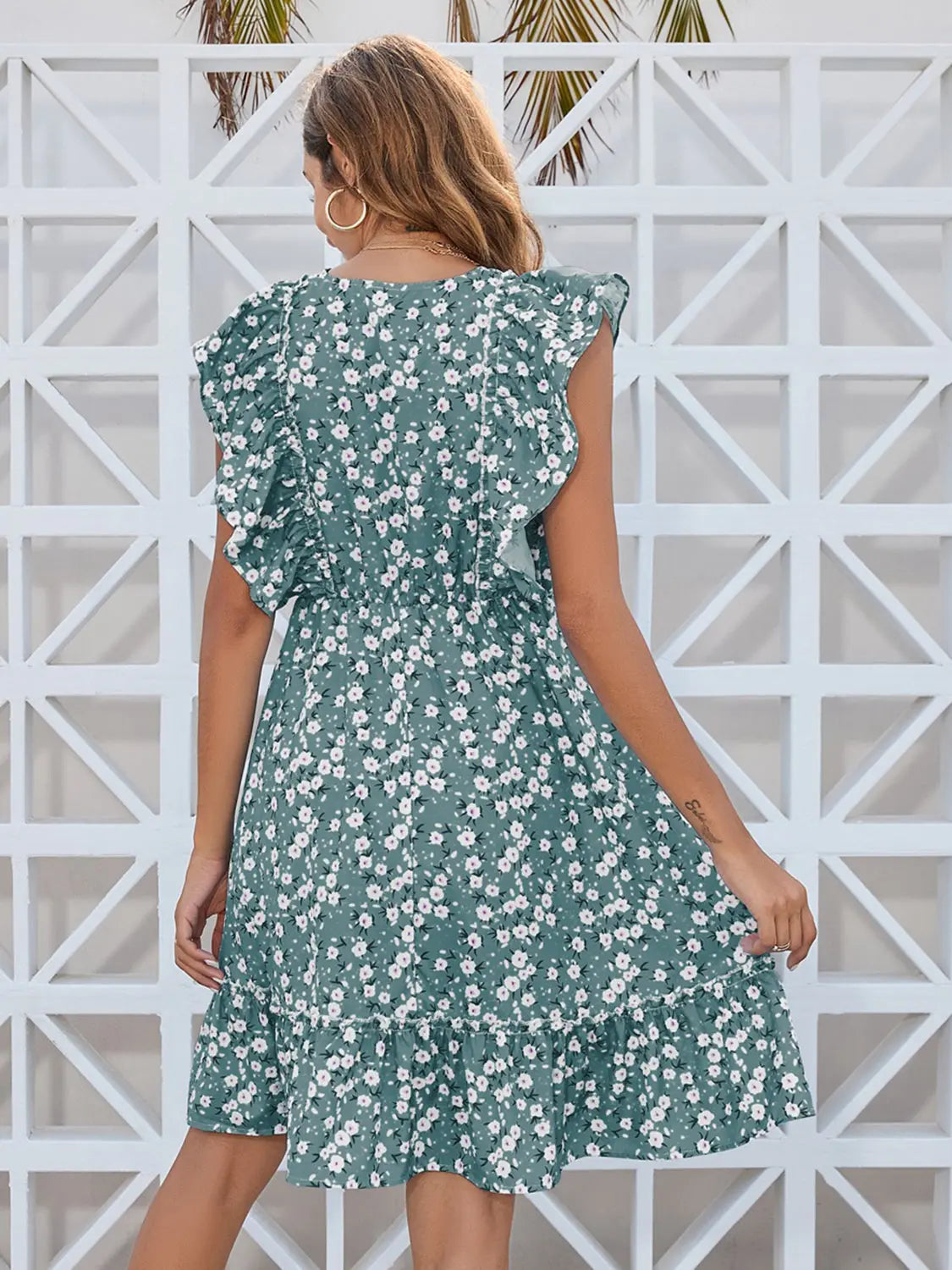 Ruffled  Floral  Mini Dress -BazaarBey - www.shopbazaarbey.com