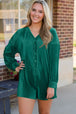 Ribbed V-Neck Half Buttoned Romper Trendsi