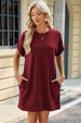 Round Neck Rolled Short Sleeve Tee Dress -BazaarBey - www.shopbazaarbey.com