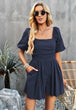 Square Neck Short Sleeve Smocked Romper Trendsi