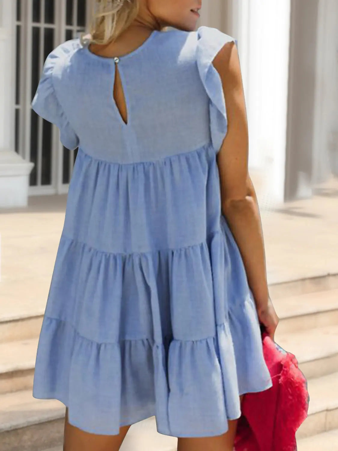 Ruched Round Neck Cap Sleeve Mini Dress -BazaarBey - www.shopbazaarbey.com